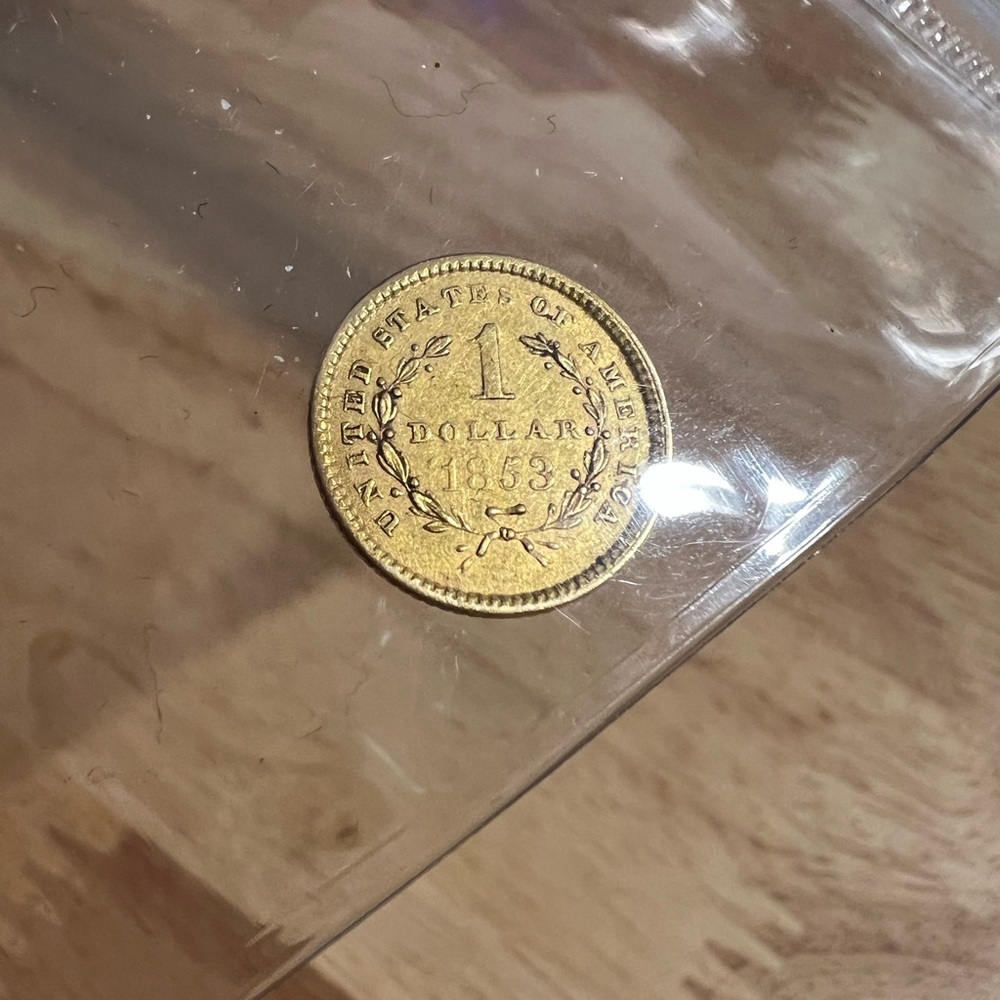 Antique Gold US Coin $1 1853 Lady Profile - Picture 2 of 2